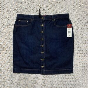 Chaps Denim Jean Pencil Skirt Womens Size 12 Dark Blue Stretch‎ Button NWT